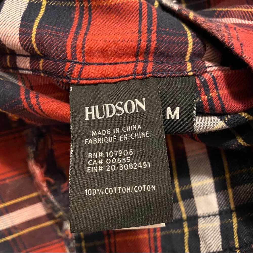 Hudson Weston Distressed Plaid Long Sleeve Shirt Men Size Medium - Picture 5 of 8